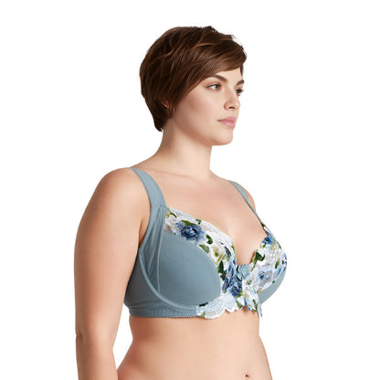 Women's Plus Size Unlined Underwire Lace Bra with Cushion Straps