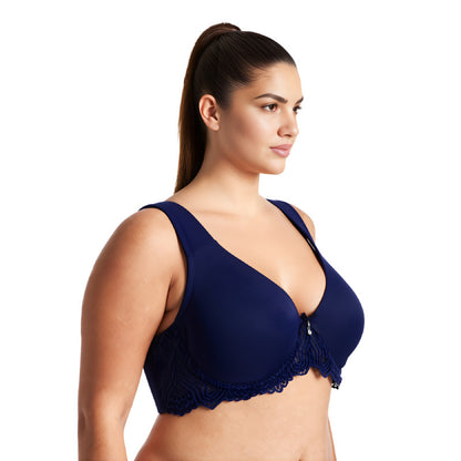 Women's Plus Size Unlined Underwire Lace Bra with Cushion Straps