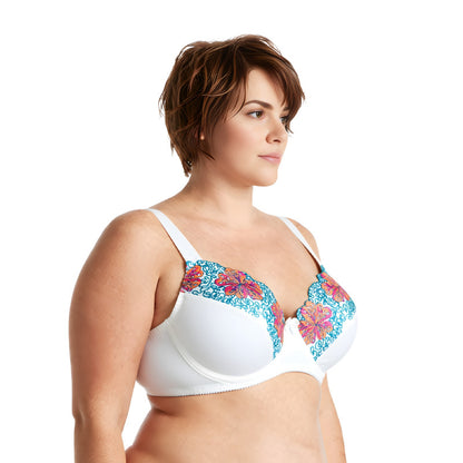 Women's Plus Size Minimizer Underwire Unlined Bra with Embroidery Lace