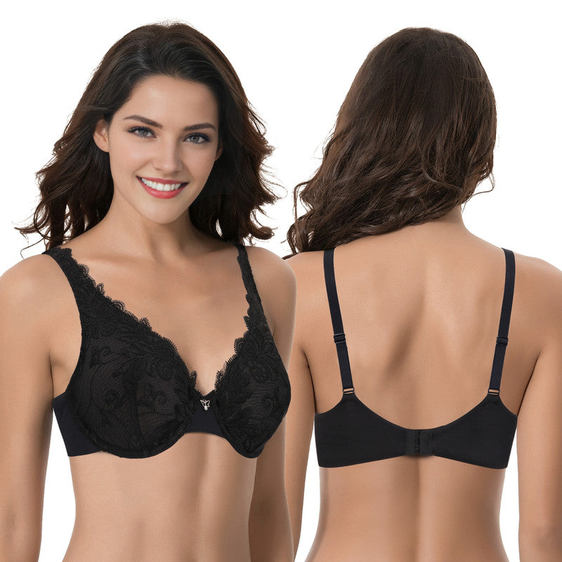 Women’s Plus Size Underwire Unlined Full Coverage Embroidery Lace Bra