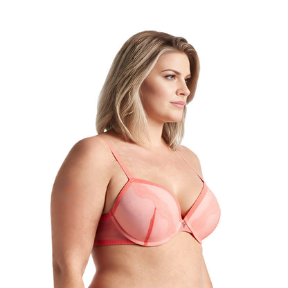 Women Plus Size Underwire Add 1 and a Half Cup Push Up Lace Mesh Bra