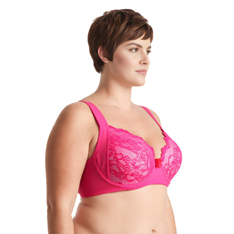 Women's Plus Size Unlined Underwire Lace Bra with Cushion Straps