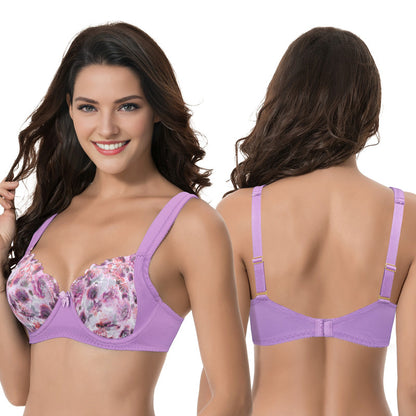 Women's Plus Size Unlined Underwire Lace Bra with Cushion Straps