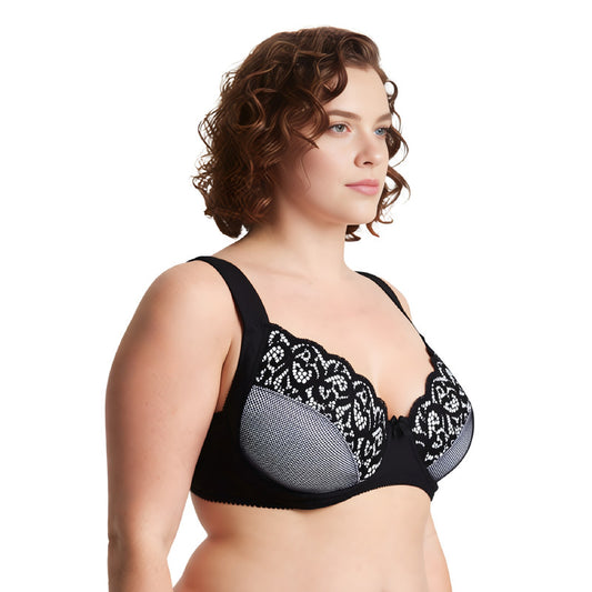 Women's Plus Size Unlined Underwire Lace Bra with Cushion Straps