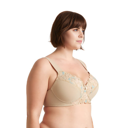 Plus Size Minimizer Unlined Wireless Bra with Lace Embroidery