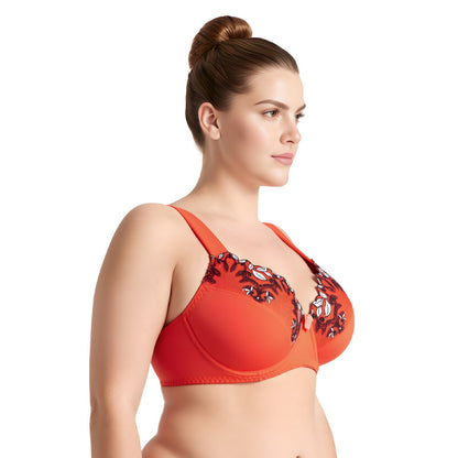 Women Plus Size Minimizer Underwire Unlined Bra with Embroidery Lace