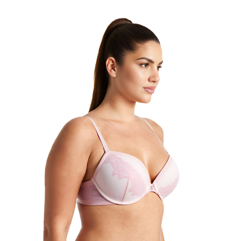 Women Plus Size Underwire Add 1 and a Half Cup Push Up Lace Mesh Bra