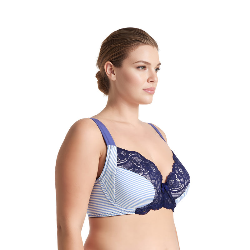 Women's Plus Size Unlined Underwire Lace Bra with Cushion Straps