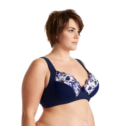 Women's Plus Size Unlined Underwire Lace Bra with Cushion Straps