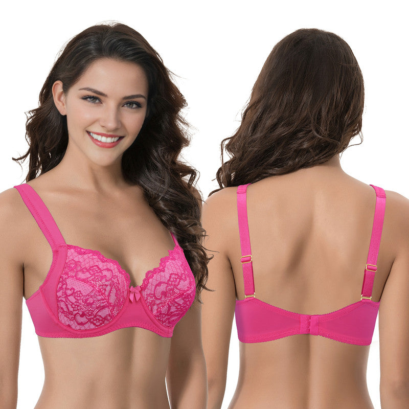 Women's Plus Size Unlined Underwire Lace Bra with Cushion Straps