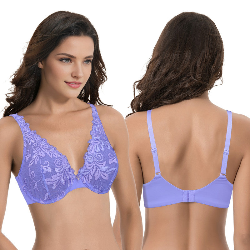 Women’s Plus Size Underwire Unlined Full Coverage Embroidery Lace Bra