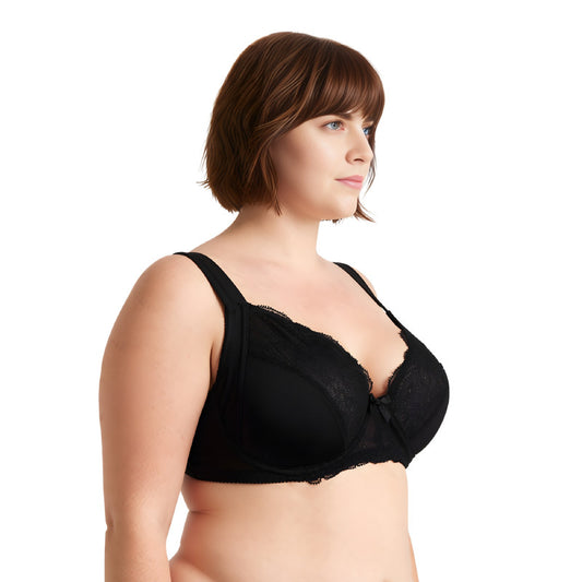 Women's Plus Size Unlined Underwire Lace Bra with Cushion Straps