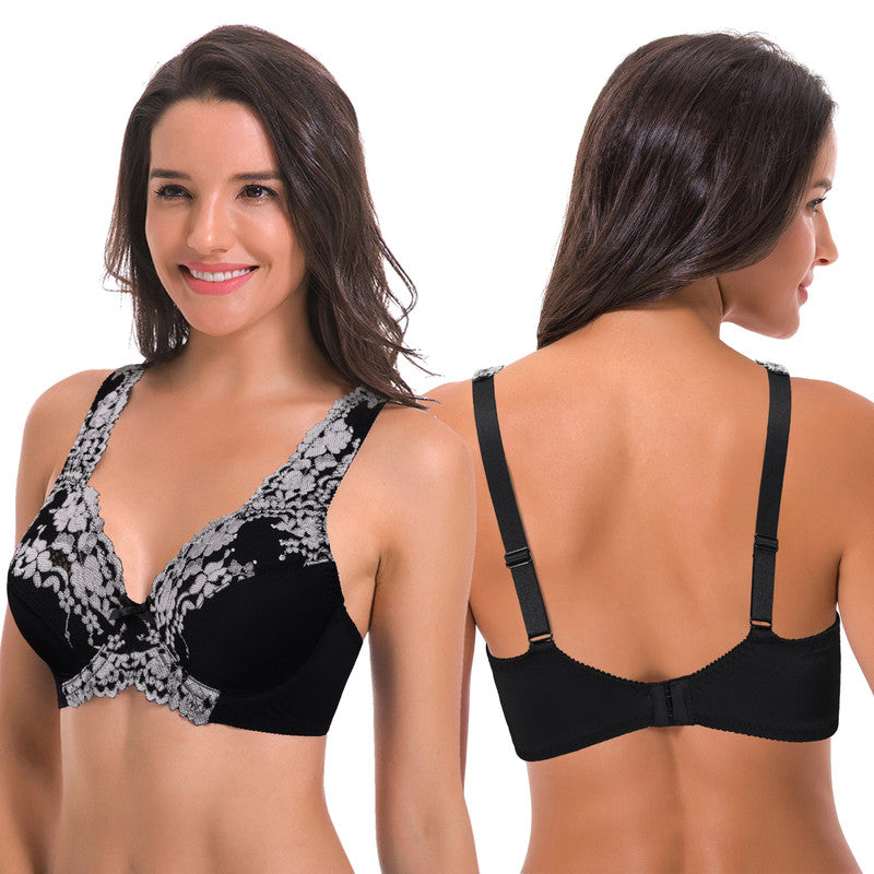 Women's Minimizer Unlined Underwire Bra with Lace Embroidery