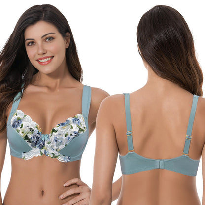 Women's Plus Size Unlined Underwire Lace Bra with Cushion Straps