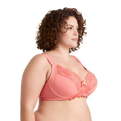 Women's Plus Size Unlined Underwire Lace Bra with Cushion Straps