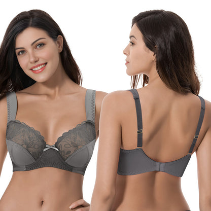 Women's Plus Size Minimizer Underwire Bra with Lace Embroidery