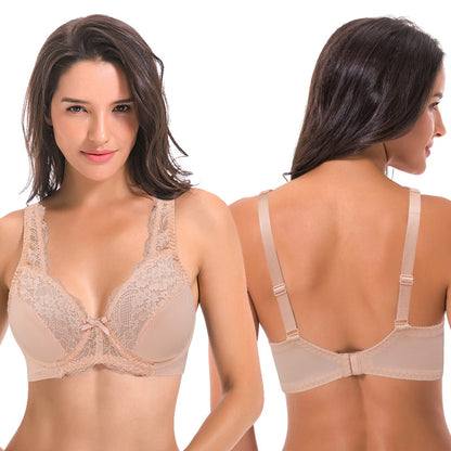 Women's Minimizer Unlined Underwire Bra with Lace Embroidery