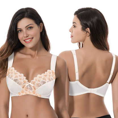 Women's Plus Size Minimizer Underwire Bra with Lace Embroidery