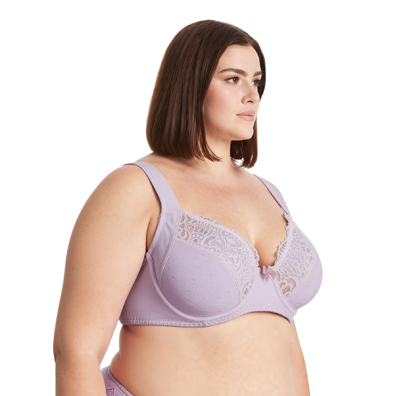 Women's Plus Size Unlined Underwire Lace Bra with Cushion Straps