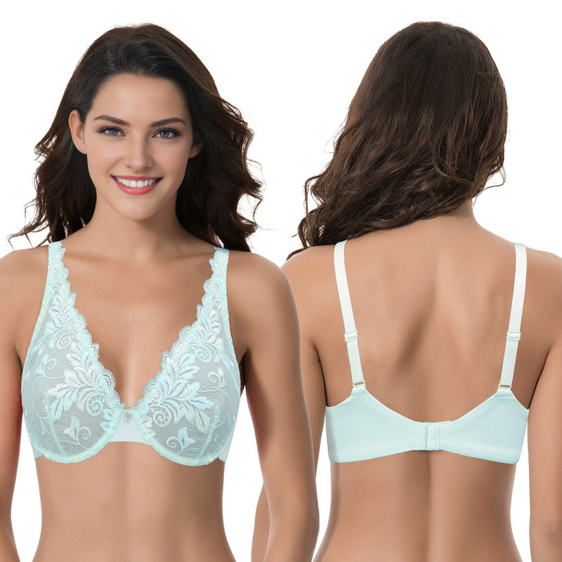 Women’s Plus Size Underwire Unlined Full Coverage Embroidery Lace Bra