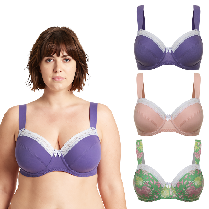 Women's Plus Size Underwired Unlined Balconette Cotton Bra