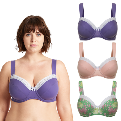 Women's Plus Size Underwired Unlined Balconette Cotton Bra