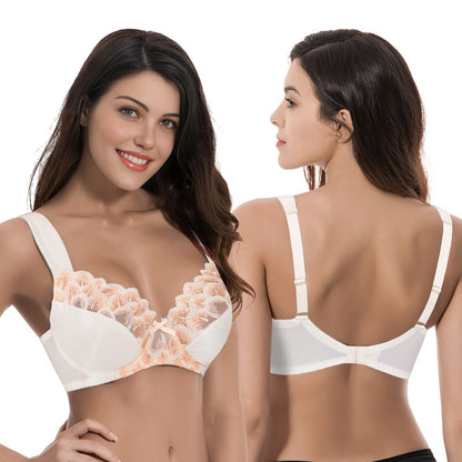 Women's Plus Size Minimizer Underwire Bra with Lace Embroidery