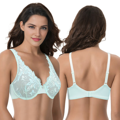 Women’s Plus Size Underwire Unlined Full Coverage Embroidery Lace Bra