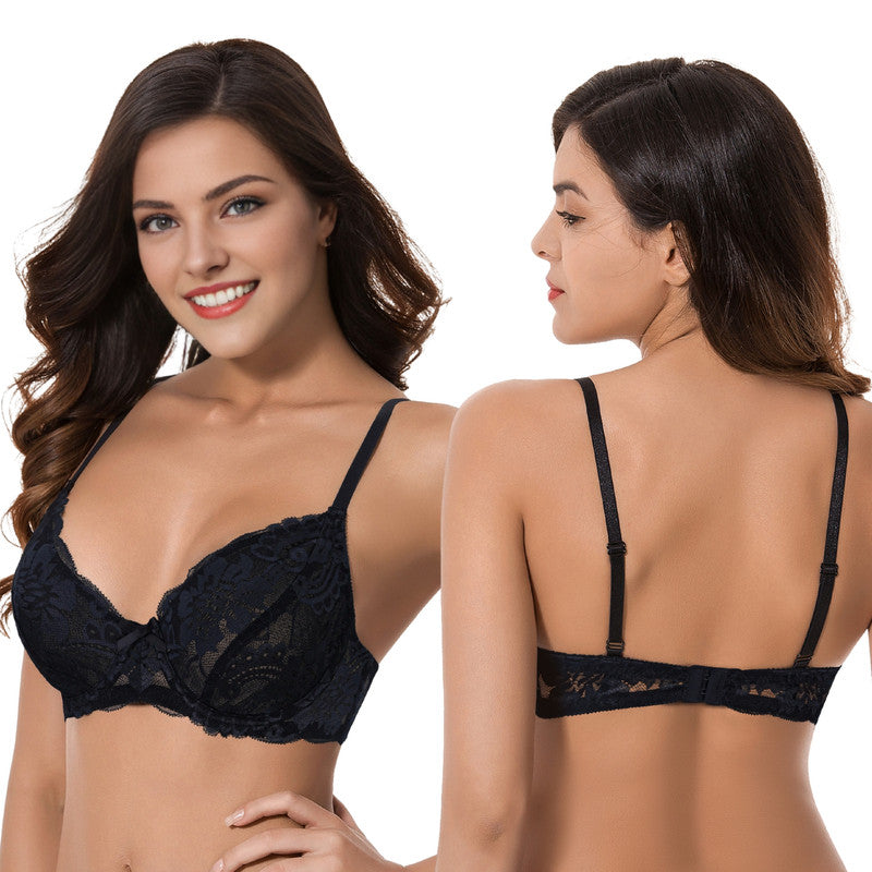 Semi-Sheer Balconette Underwire Lace Bra and Scalloped Hems