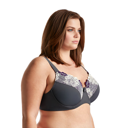 Women's Plus Size Minimizer Underwire Unlined Bra with Embroidery Lace