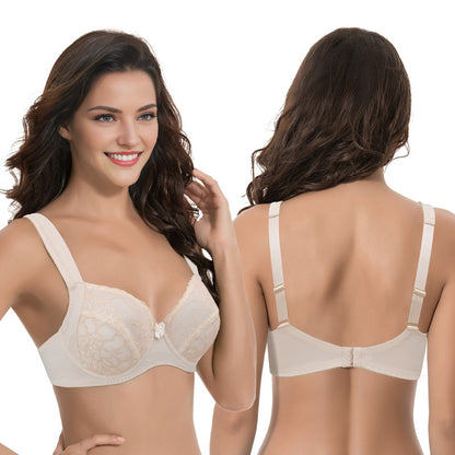 Women's Plus Size Unlined Underwire Lace Bra with Cushion Straps