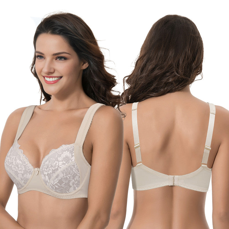 Women's Plus Size Unlined Underwire Lace Bra with Cushion Straps
