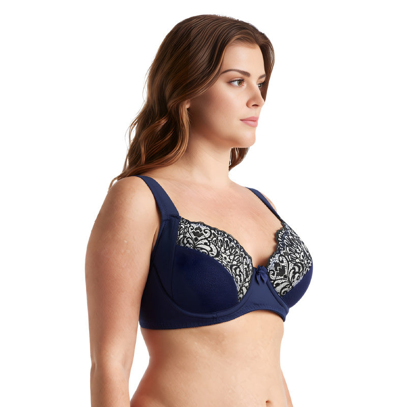 Women's Plus Size Unlined Underwire Lace Bra with Cushion Straps