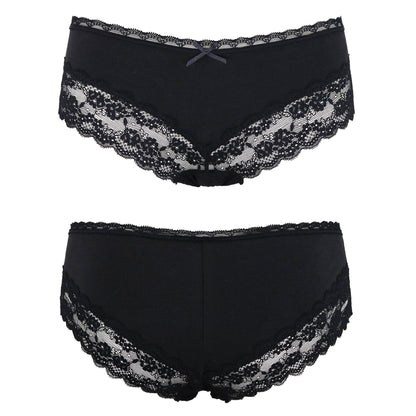 Women's Cotton Boyshorts Hipster Underwear Lace Trim Panties
