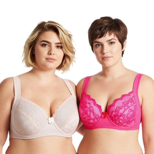 Women's Plus Size Unlined Underwire Lace Bra with Cushion Straps