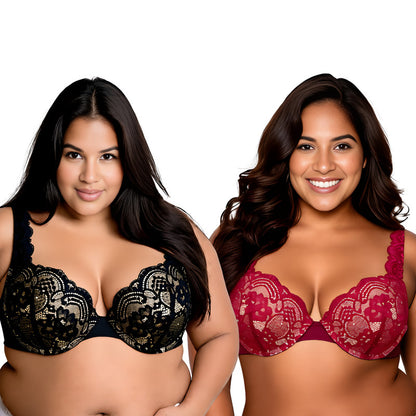Women's Plus Size Add 1 and a half Cup Push Up Underwire Convertible Lace Bras