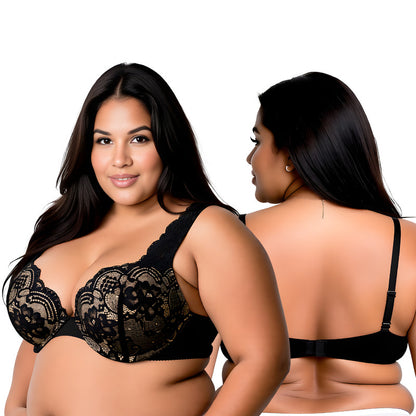 Women's Plus Size Add 1 and a half Cup Push Up Underwire Convertible Lace Bras