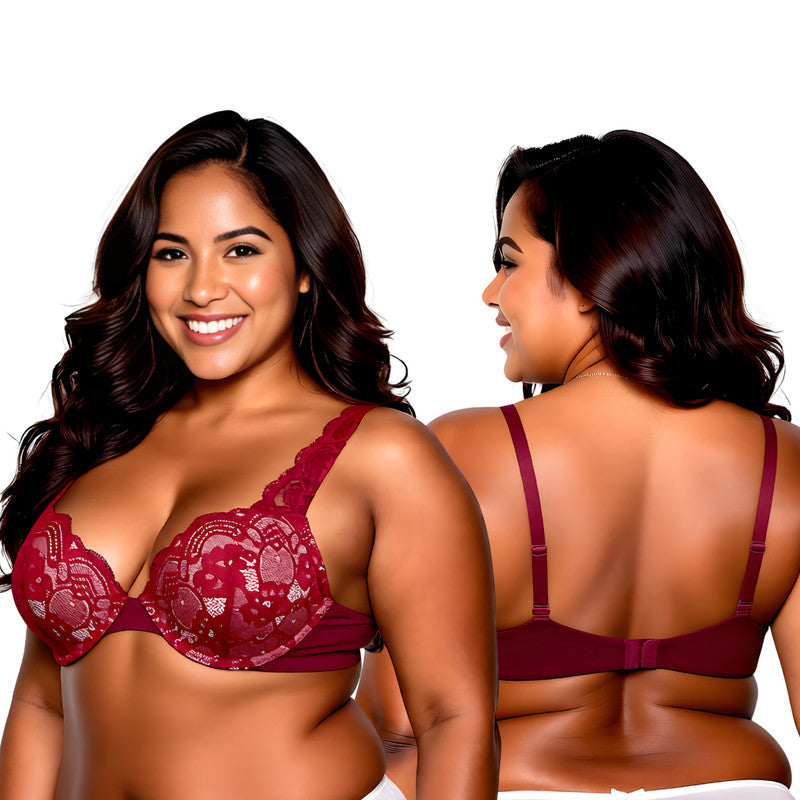 Women's Plus Size Add 1 and a half Cup Push Up Underwire Convertible Lace Bras