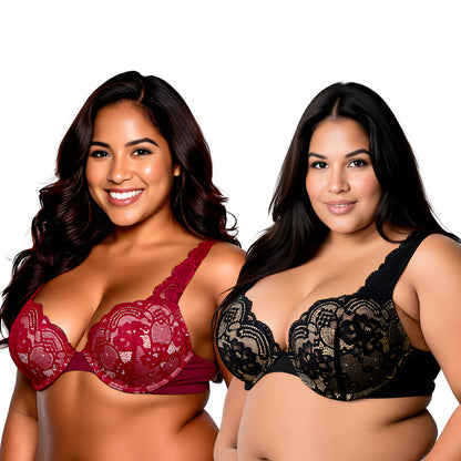 Women's Plus Size Add 1 and a half Cup Push Up Underwire Convertible Lace Bras