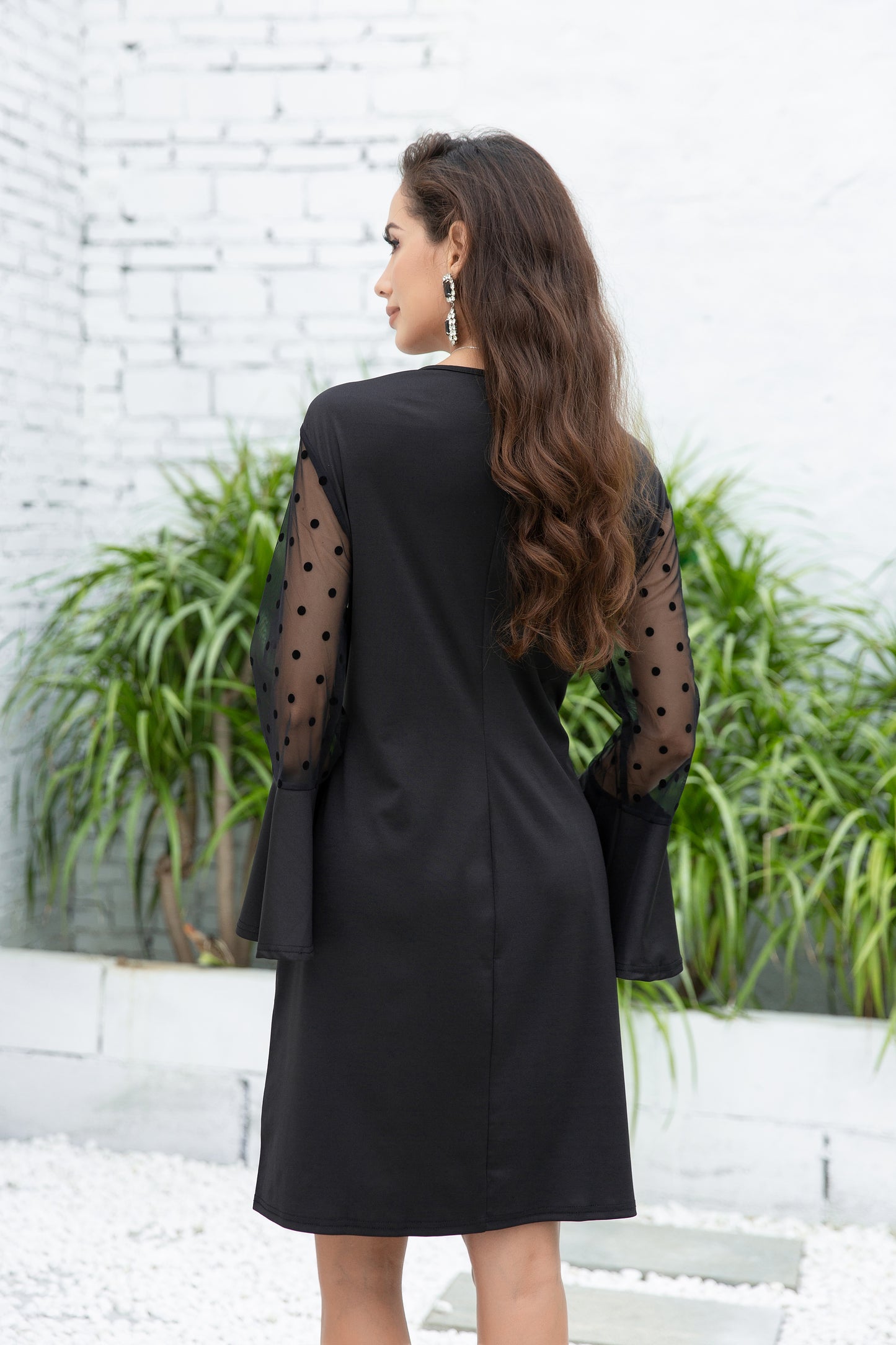 Women Plus Size Polka Dot Mesh Sheer Stretchy Bodycon Dress