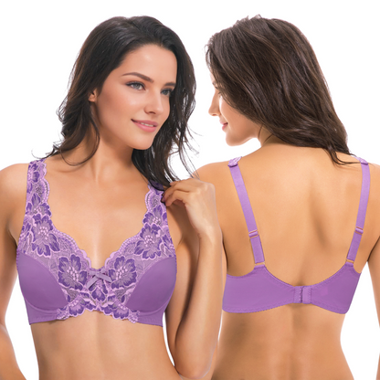 Women's Minimizer Unlined Underwire Bra with Lace Embroidery