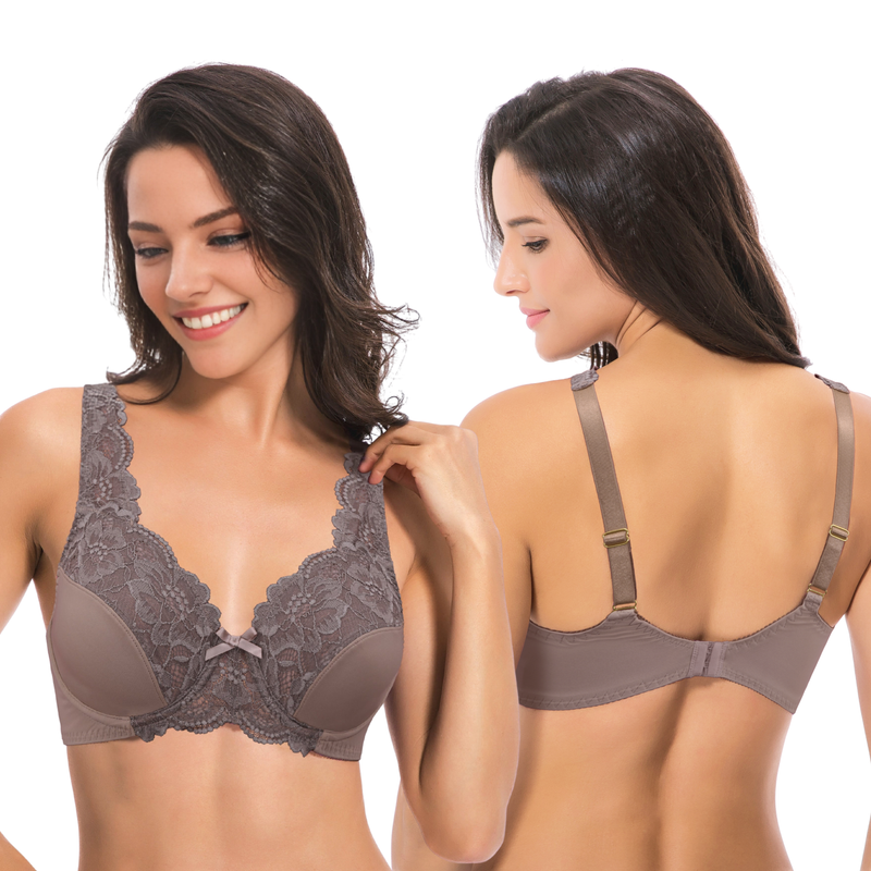 Women's Minimizer Unlined Underwire Bra with Lace Embroidery