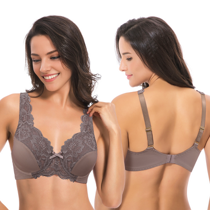 Women's Minimizer Unlined Underwire Bra with Lace Embroidery