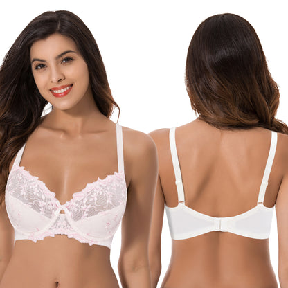 Women's Lightly Padded Underwire Embroidery Lace Bra