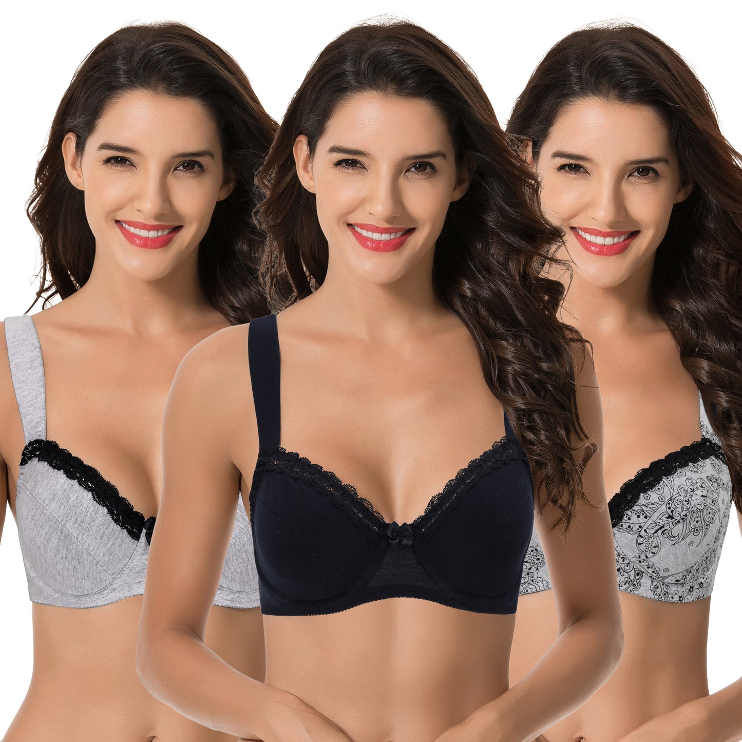 Women's Plus Size Underwired Unlined Balconette Cotton Bra