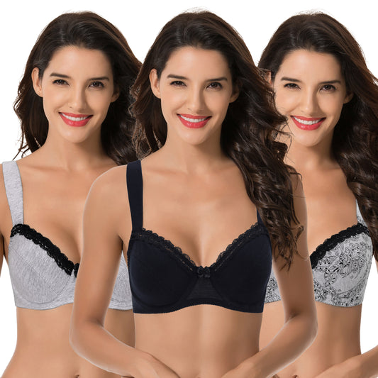 Women's Plus Size Underwired Unlined Balconette Cotton Bra