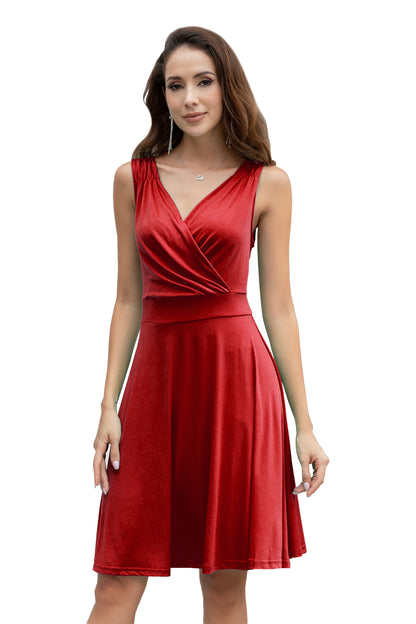 Women's Wrap V Neck Sleeveless Pleated Shoulder Midi Dress