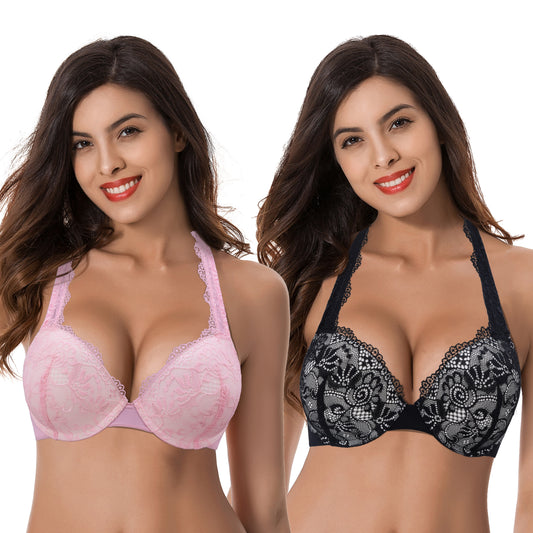 Women's Plus Size Add 1 and a Half Cup Push Up Underwire Convertible Lace Bras