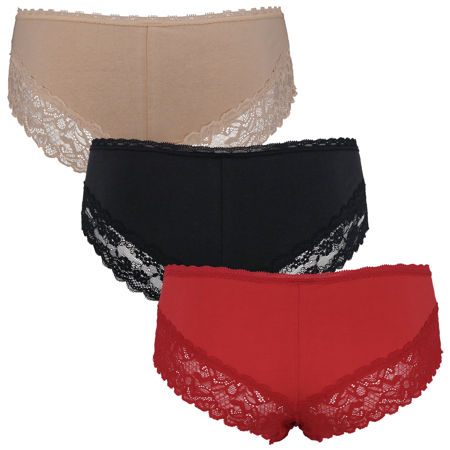 Women's Cotton Boyshorts Hipster Underwear Lace Trim Panties