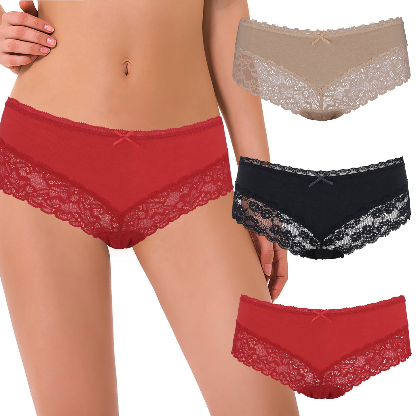Women's Cotton Boyshorts Hipster Underwear Lace Trim Panties